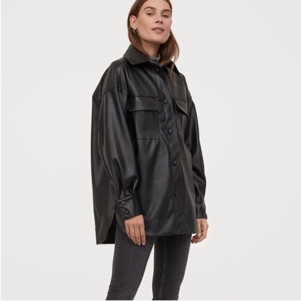 H&M Faux Leather Oversized Shirt Jacket Size XS/S